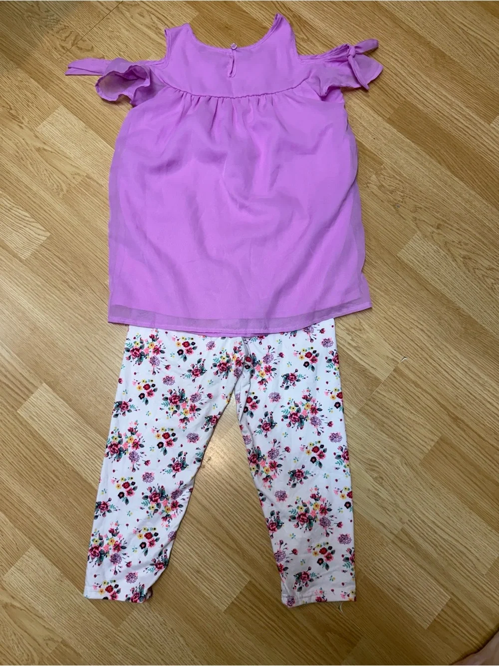 Wonder Nation Girls LG 10-12 Purple Floral Cold Shoulder Top Leggings Outfit Set